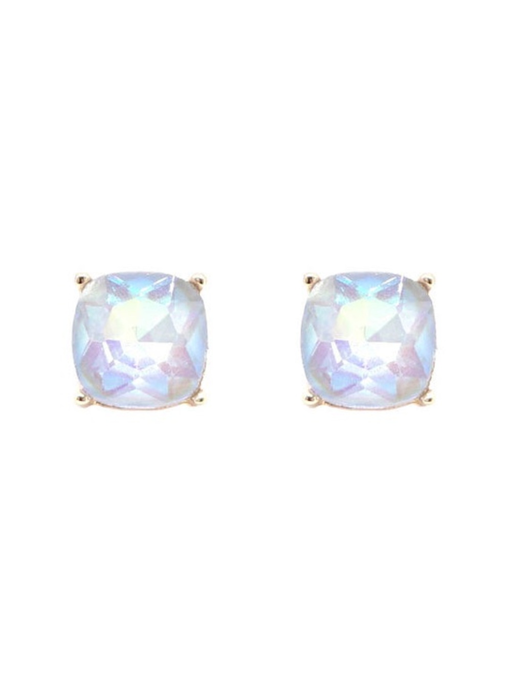 Iridescent Opal Cushion Stud Earrings - White/Blue